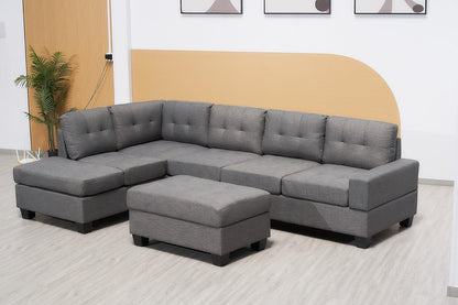 Western Grey Fabric Corner Sofa suite With Drop Down Cup Holder And Ottoman for livingrooms -Cheap sofas & couches-3020 (Grey Fabric, Right Hand Side)