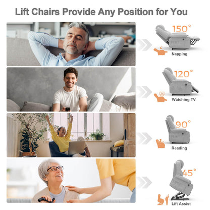 Recliner Armchair-Set of 3, Lift Chair For the Elderly, Power Recliner Chair with Massage & Heat, Extended Footrest, Type C+USB Ports, 2 Cup Holders, Dual Side Pockets Reclining Chairs
