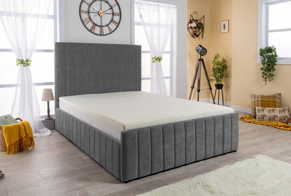 Grey Velvet Ottoman Storage Bed (Gas Lift), Sleep Factorys Ferrera Grey Naples Velvet Modern Bed - 4ft Small Double (120 x 190 cm) with Memory Sprung Mattress