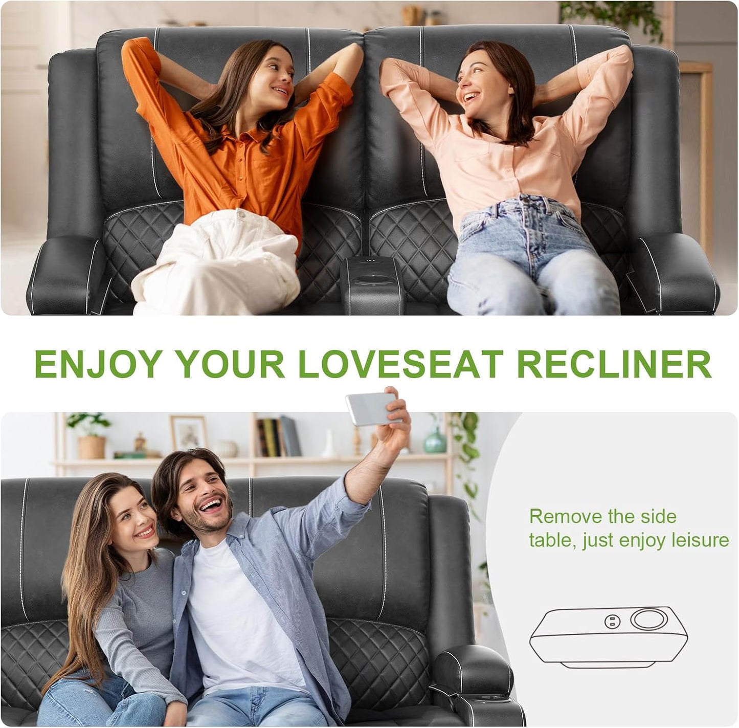 2 Seat Recliner Sofa, Reclining Loveseat with USB Charge Ports, 3 Cup Holders, 2 Side storage Pockets Recliner Love Seat Couches for Living Room, RV
