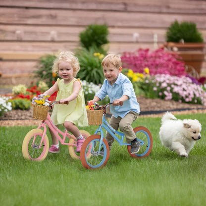 H.yeed 14 Inch Kids Balance Bike, Lightweight Height-adjustable Push Bike with Removable Basket and Rubber Air Tires, Toddler Training Bike for 3-6 Years Old Boys Girls（No Flower）