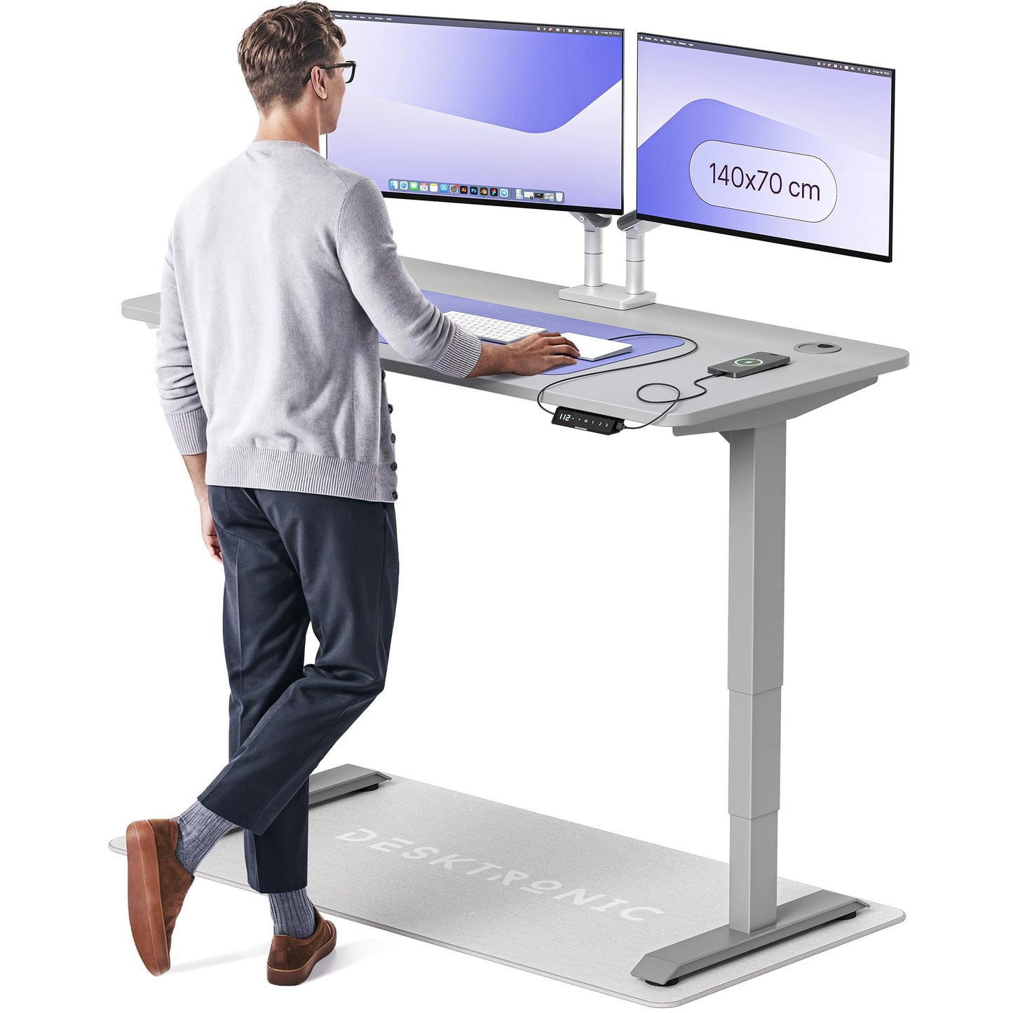 Height-Adjustable Desk 180 x 80cm - Standing Desk - Integrated USB/USB-C - 3 Memory Presets - Dual Motor Electric Touchscreen Stand Up Table - Great Gift for Smart Home Solutions
