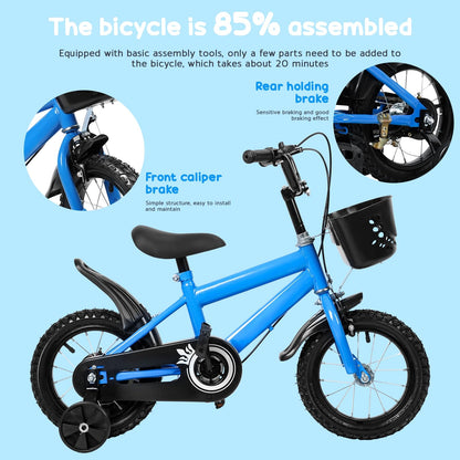 cadciehe 12 Inch Kids Bike, Children Bicycle with Training Wheels, Easy Assembly Safe & Stable Ride, Storage Basket, Height Adjustable Toddler Bike for 2-6 Years Old Boys Girls