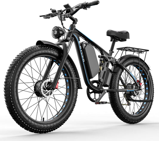 Snokco EB7Pro Electric Bike Dual Motor Adult Electric Bike Battery 52V 23Ah Hydraulic Disc Brake 26 Inch Suspension Fat Tire All Terrain Electric Bike