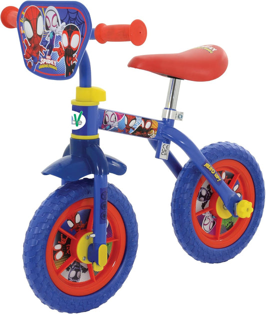 Spidey & His Amazing Friends 2-In-1 Training Toddler Bike - Convertible Training and Balance Bike for 2+ Years Girls & Boys with Removable Pedals and Stabilisers - Adjustable 10 Inches Bikes for Kids
