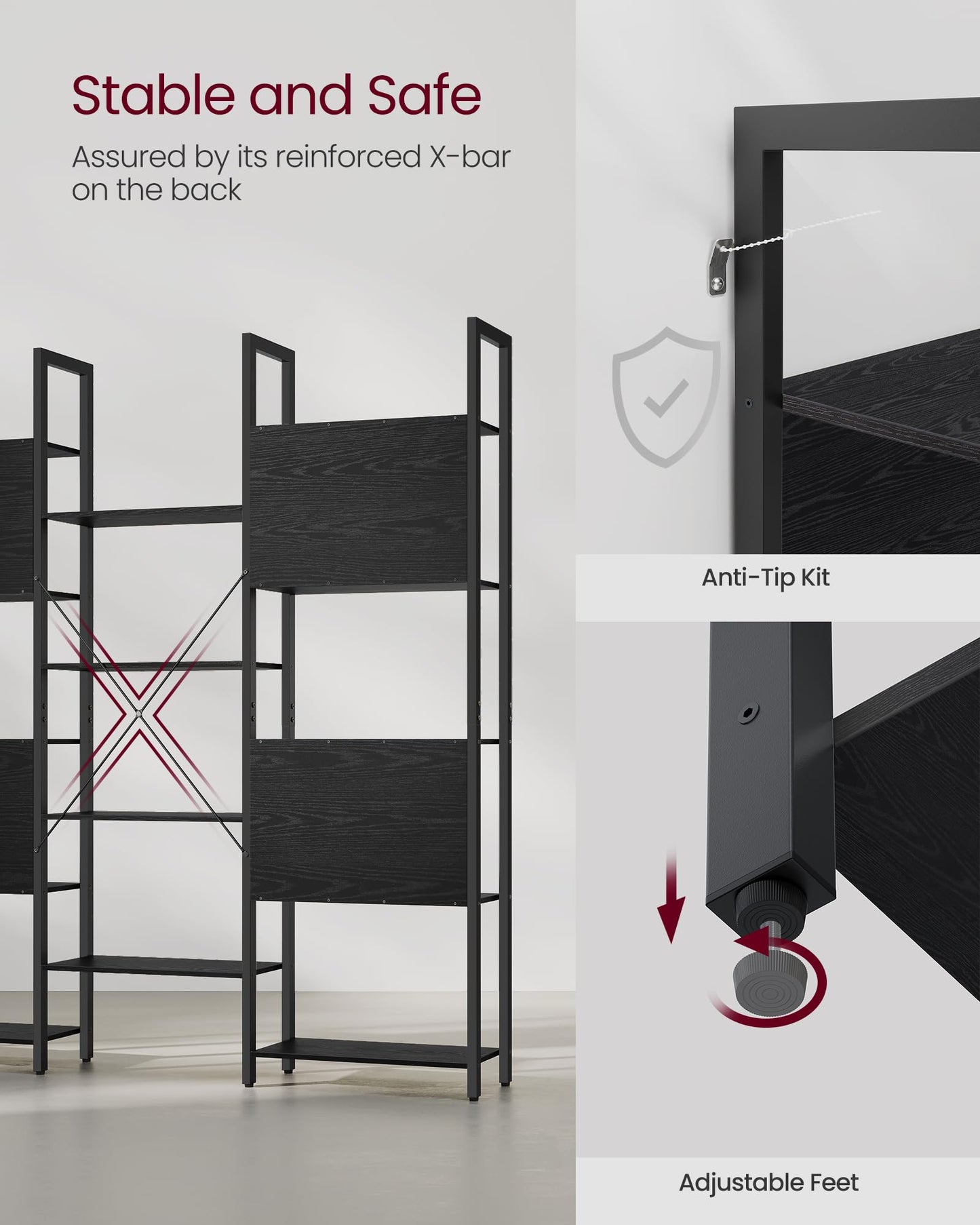 VASAGLE Bookcase, Bookshelf with 14 Shelves, Metal Frame, Shelf Unit for Living Room, Home Office, Industrial Style, 24 x 158 x 166 cm, Rustic Brown and Ink Black LLS107B01
