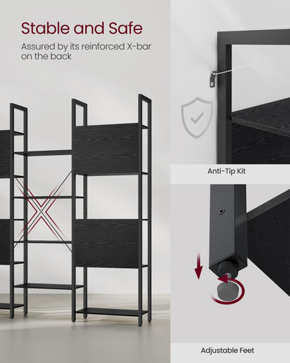 VASAGLE Bookcase, Bookshelf with 14 Shelves, Metal Frame, Shelf Unit for Living Room, Home Office, Industrial Style, 24 x 158 x 166 cm, Rustic Brown and Ink Black LLS107B01
