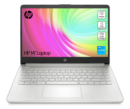 HP 14" Laptop, Intel Core i3-1215U Processor, 8 GB RAM, 256 GB SSD, Intel UHD Graphics, FHD Display, Up to 8hrs battery, Win 11, Dual Speakers, Natural Silver, 14s-dq5003sa