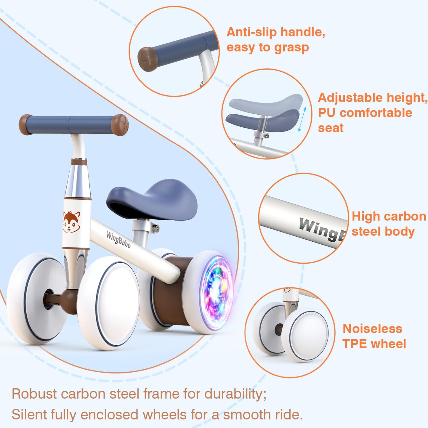 WINGBABE Baby Balance Bike for 1-2 Years Old Boys Girls,Toddler Balance Bike Ride on Toys for 10-24 Months Baby with Adjustable Seat, First bike for 1-2 Year Old Gifts