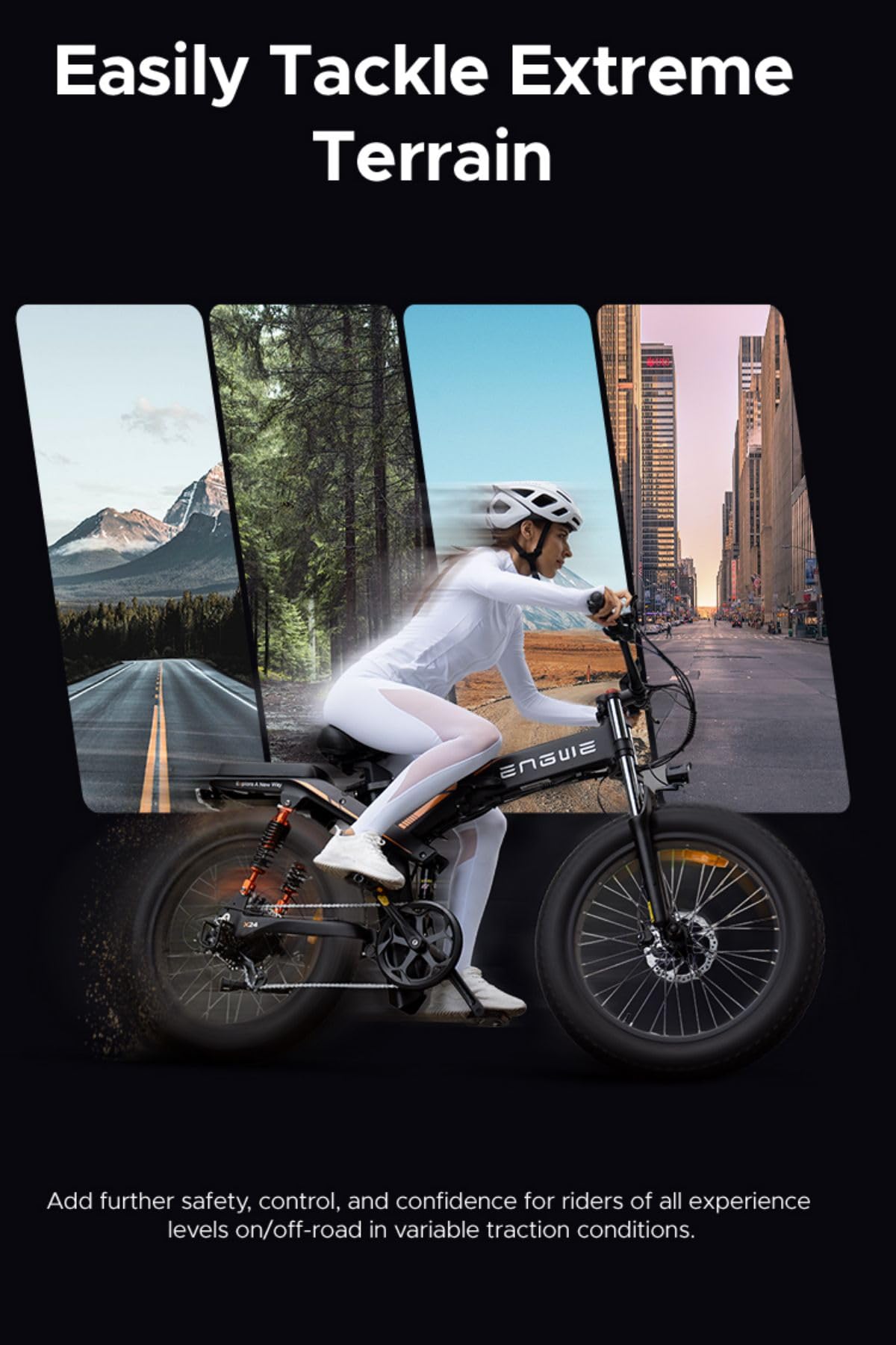 ENGWE X24 Electric Bike Folding E-Bike with 24" x 4.0 Fat Tire Dual Removable Battery 48V19.2AH Lange 100 km, 3 Triple Suspension 8 Speed All Terrain Ebike