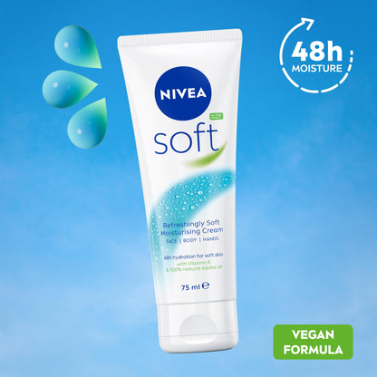 NIVEA Soft Moisturising Cream (500ml), A Moisturising Cream for Face, Body and Hands with Vitamin E and Jojoba Oil, Hand Cream Moisturises Deeply, All-Purpose Day Cream, 500 ml (Pack of 1) white