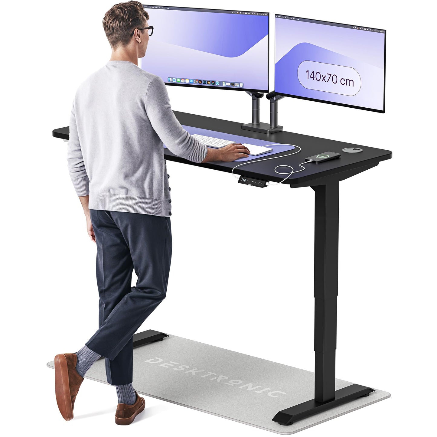 Height-Adjustable Desk 180 x 80cm - Standing Desk - Integrated USB/USB-C - 3 Memory Presets - Dual Motor Electric Touchscreen Stand Up Table - Great Gift for Smart Home Solutions