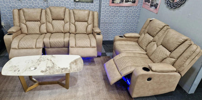 Orlando - Electric Recliners Sofa With Cupholders - 3+2 Seater Sofa Grey/LED Lights/Wireless Charging (Grey)