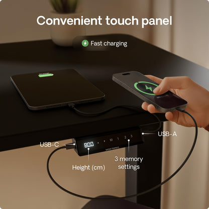 Height-Adjustable Desk 180 x 80cm - Standing Desk - Integrated USB/USB-C - 3 Memory Presets - Dual Motor Electric Touchscreen Stand Up Table - Great Gift for Smart Home Solutions