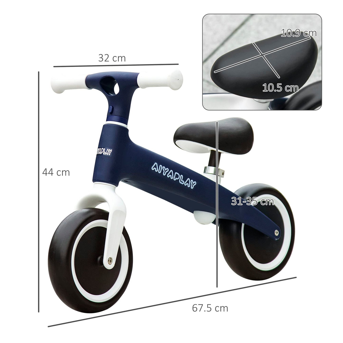 AIYAPLAY Baby Balance Bike Children Bike Without Pedals w/Adjustable Seat, for Toddlers, Ages 1.5-3 Years up to 25kg