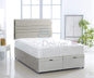 Plush Velvet Ottoman Divan Bed Foot Lift Open With 1000 Pocket Mattress And Horizontal Lined Headboard | Gas Lift Ottoman Storage Divan Bed Set (Silver, 5.0FT King Size)