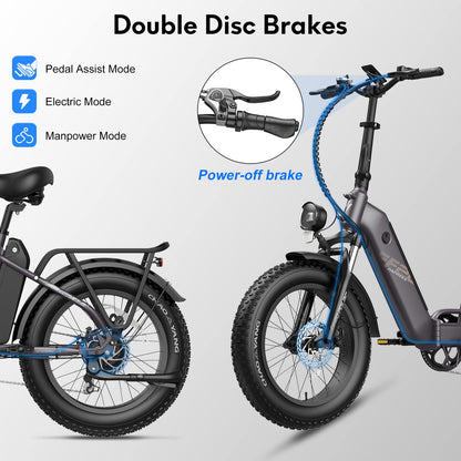 Fafrees Folding Electric Bikes for Adults, 48V 10.4AH*2 Removable Batteries Pedal Assist Ebike,140km Range, 20 * 4.0 INCHES Fat Tire MTB for Snow Beach, FF20 Polar