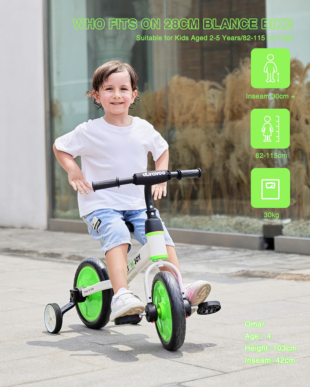 UBRAVOO Fit 'n Joy Beginner Toddler Training Bicycle, 4-in-1 Kids Balance Bike with Pedals & Training Wheels Options, Trike to Bike Riding Toys for Boys Girls 2-5