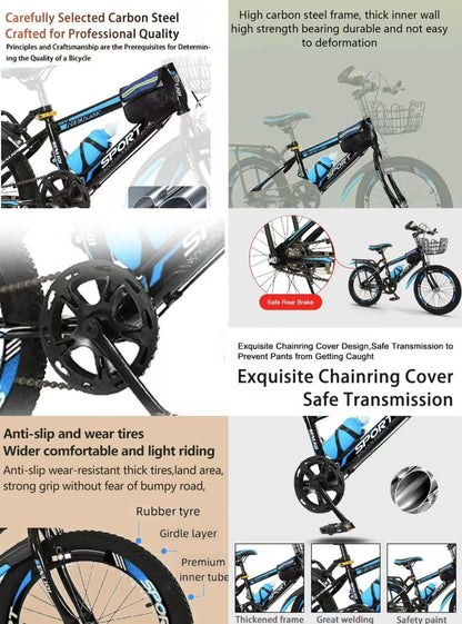 Kids Bike, Unisex Girls Boys Mountain Bike, 22" 24” Bike, Road Bike, Children’s Training Bicycle, Height Adjustable Bike, Sport Bike, Double Break, Tool Kit Included 6 to 12 Year Olds New!