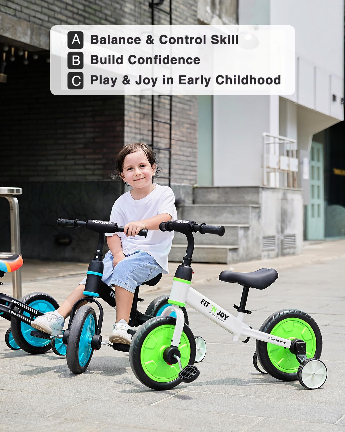 UBRAVOO Fit 'n Joy Beginner Toddler Training Bicycle, 4-in-1 Kids Balance Bike with Pedals & Training Wheels Options, Trike to Bike Riding Toys for Boys Girls 2-5