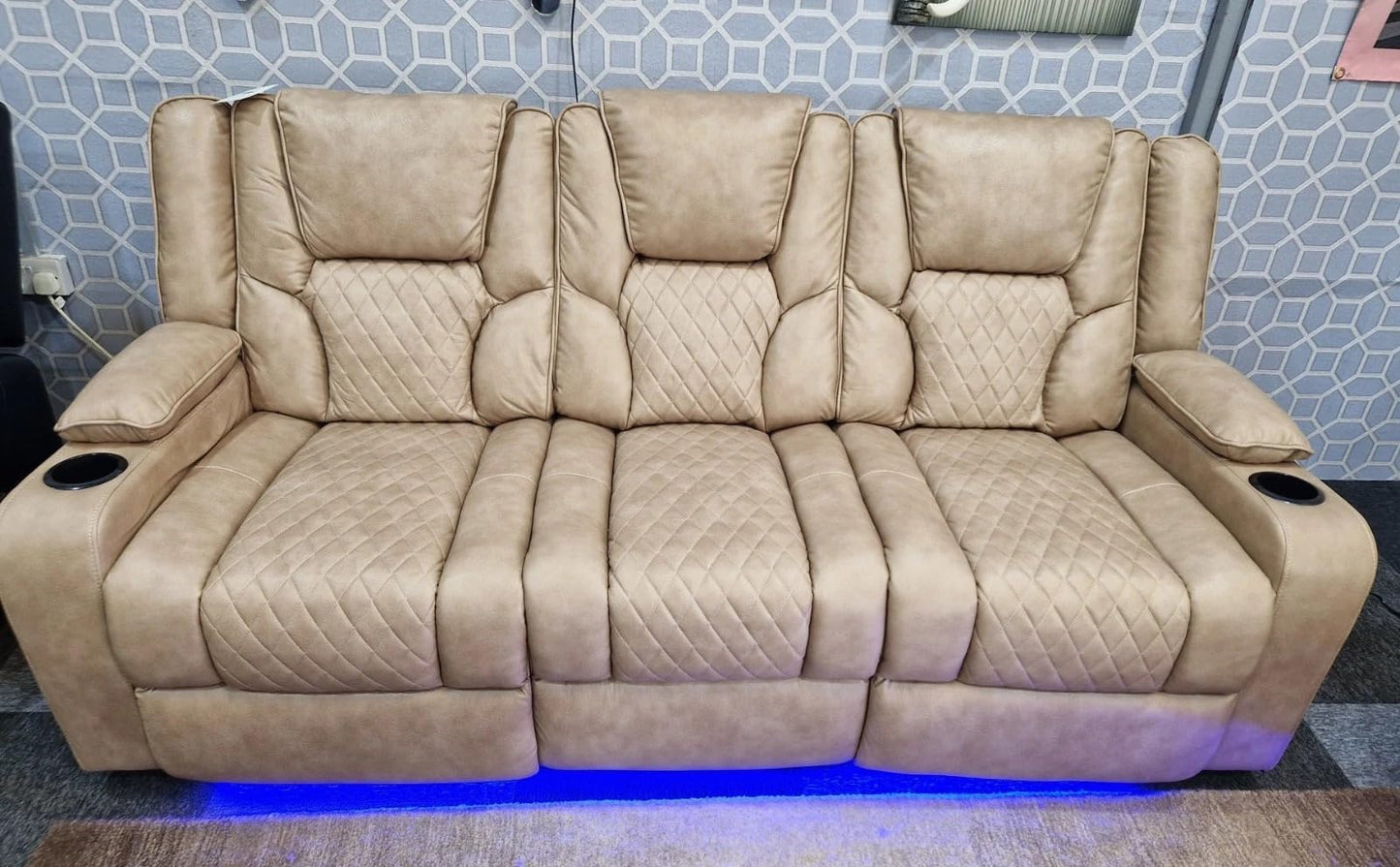 Orlando - Electric Recliners Sofa With Cupholders - 3+2 Seater Sofa Grey/LED Lights/Wireless Charging (Grey)