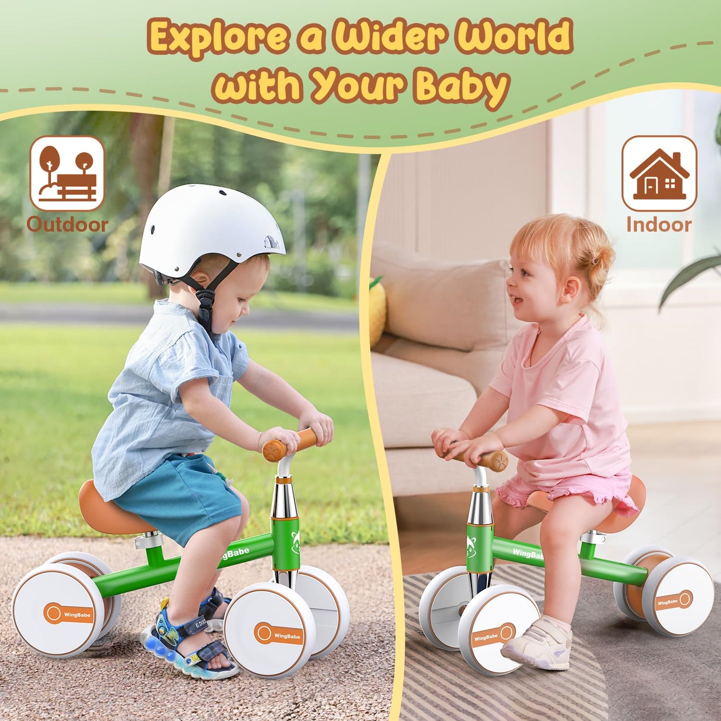 WINGBABE Baby Balance Bike for 1-2 Years Old Boys Girls,Toddler Balance Bike Ride on Toys for 10-24 Months Baby with Adjustable Seat, First bike for 1-2 Year Old Gifts