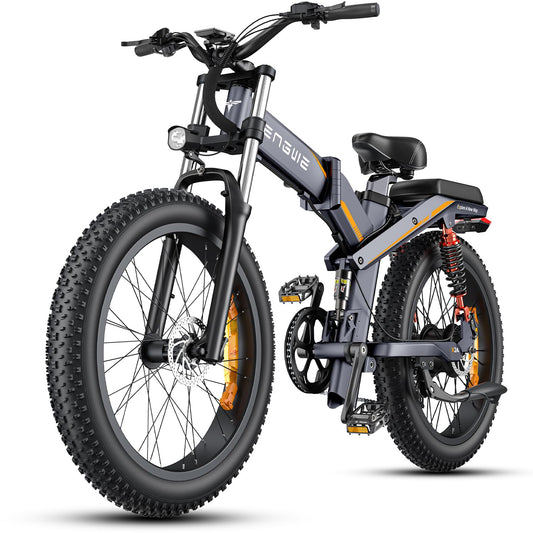 ENGWE X24 Electric Bike Folding E-Bike with 24" x 4.0 Fat Tire Dual Removable Battery 48V19.2AH Lange 100 km, 3 Triple Suspension 8 Speed All Terrain Ebike