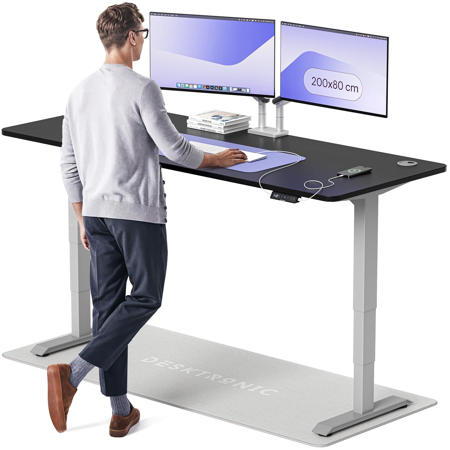 Height-Adjustable Desk 180 x 80cm - Standing Desk - Integrated USB/USB-C - 3 Memory Presets - Dual Motor Electric Touchscreen Stand Up Table - Great Gift for Smart Home Solutions