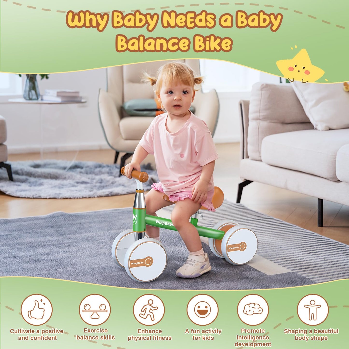WINGBABE Baby Balance Bike for 1-2 Years Old Boys Girls,Toddler Balance Bike Ride on Toys for 10-24 Months Baby with Adjustable Seat, First bike for 1-2 Year Old Gifts