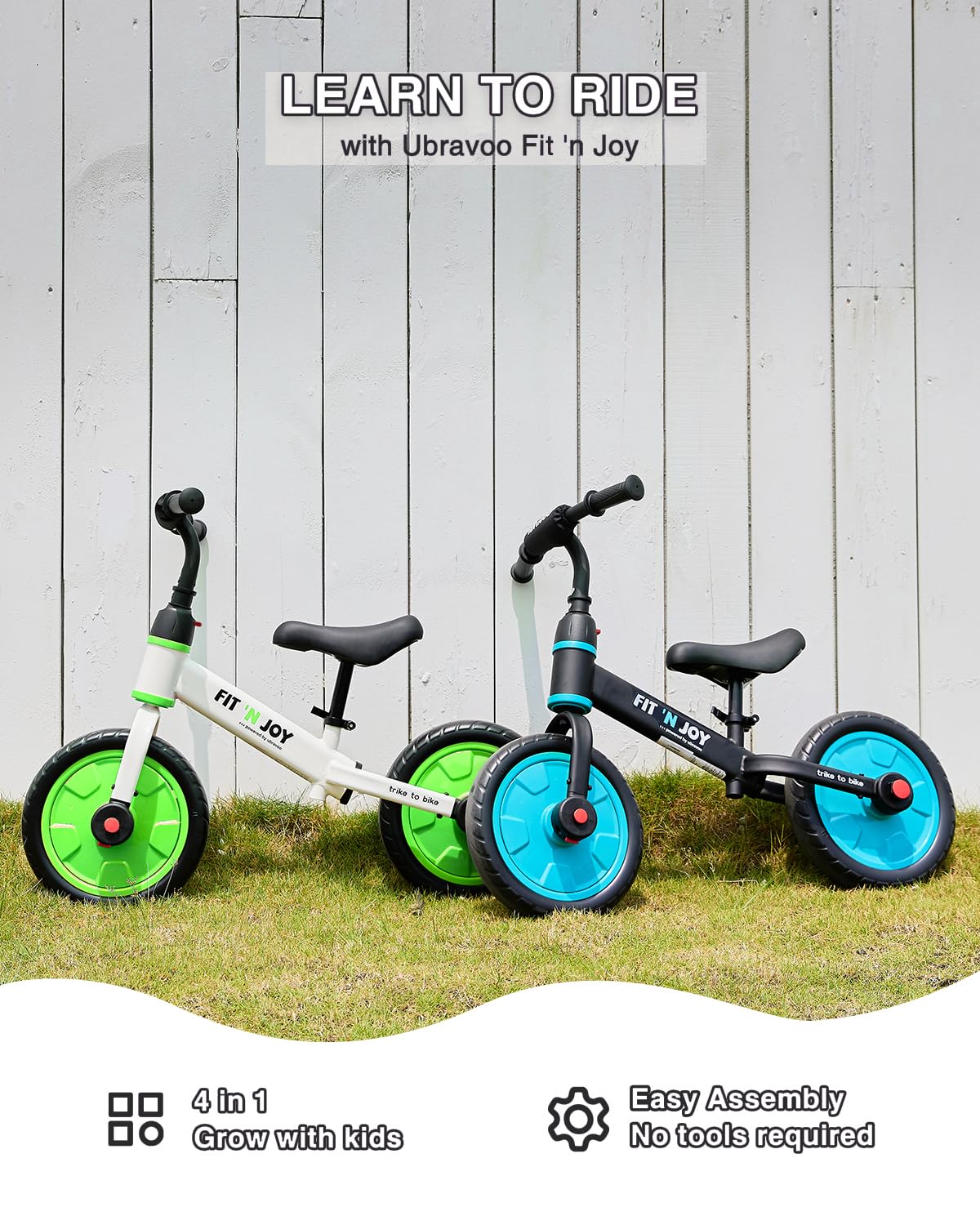 UBRAVOO Fit 'n Joy Beginner Toddler Training Bicycle, 4-in-1 Kids Balance Bike with Pedals & Training Wheels Options, Trike to Bike Riding Toys for Boys Girls 2-5