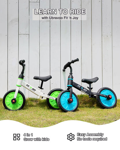 UBRAVOO Fit 'n Joy Beginner Toddler Training Bicycle, 4-in-1 Kids Balance Bike with Pedals & Training Wheels Options, Trike to Bike Riding Toys for Boys Girls 2-5