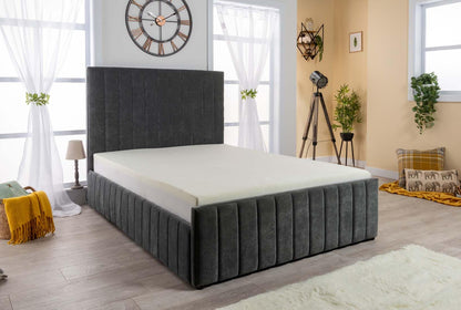 Grey Velvet Ottoman Storage Bed (Gas Lift), Sleep Factorys Ferrera Grey Naples Velvet Modern Bed - 4ft Small Double (120 x 190 cm) with Memory Sprung Mattress