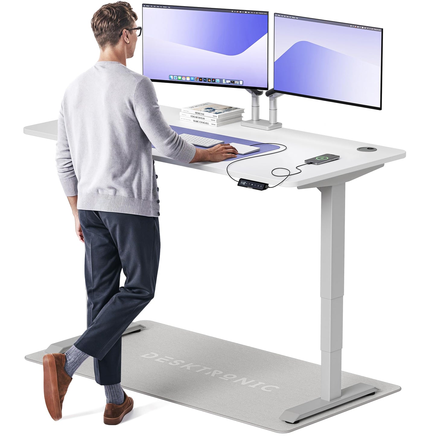 Height-Adjustable Desk 180 x 80cm - Standing Desk - Integrated USB/USB-C - 3 Memory Presets - Dual Motor Electric Touchscreen Stand Up Table - Great Gift for Smart Home Solutions