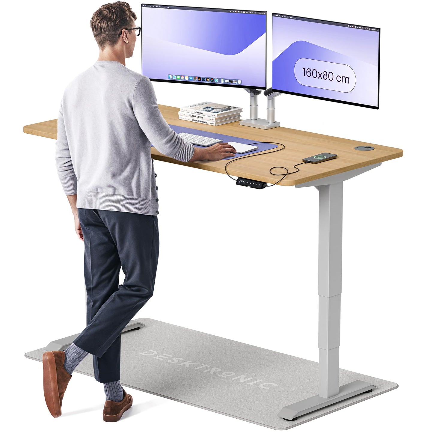 Height-Adjustable Desk 180 x 80cm - Standing Desk - Integrated USB/USB-C - 3 Memory Presets - Dual Motor Electric Touchscreen Stand Up Table - Great Gift for Smart Home Solutions
