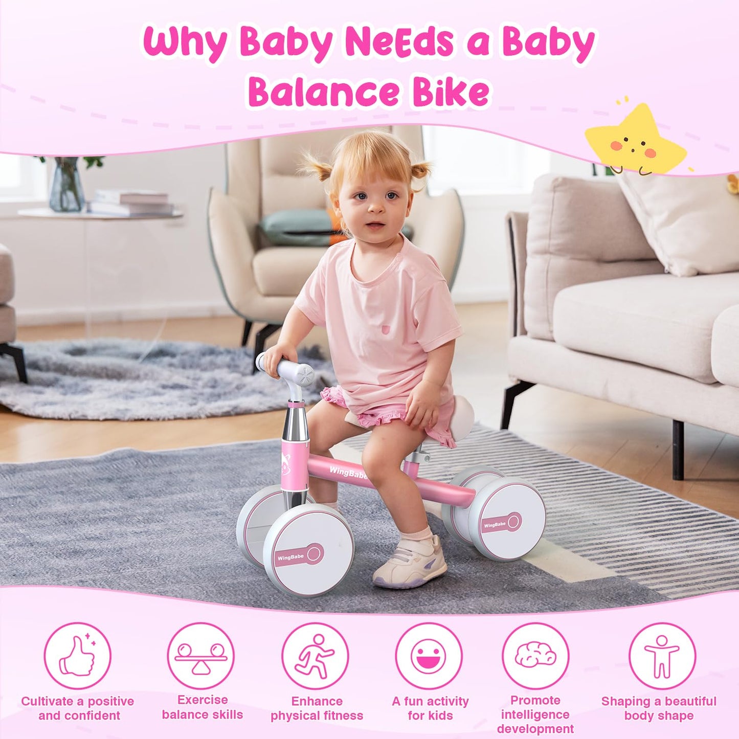WINGBABE Baby Balance Bike for 1-2 Years Old Boys Girls,Toddler Balance Bike Ride on Toys for 10-24 Months Baby with Adjustable Seat, First bike for 1-2 Year Old Gifts