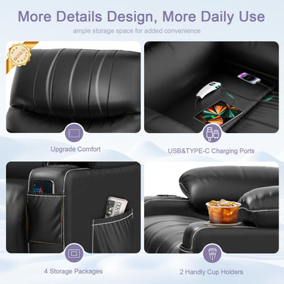 BareTay Recliner Armchair Electric Lift Chair with Massage & Heat, Extended Footrest, Oversized Riser Reclining Chair Lounge Sofa with Type C+USB, 2 Drink Holders, 4 Side Pockets