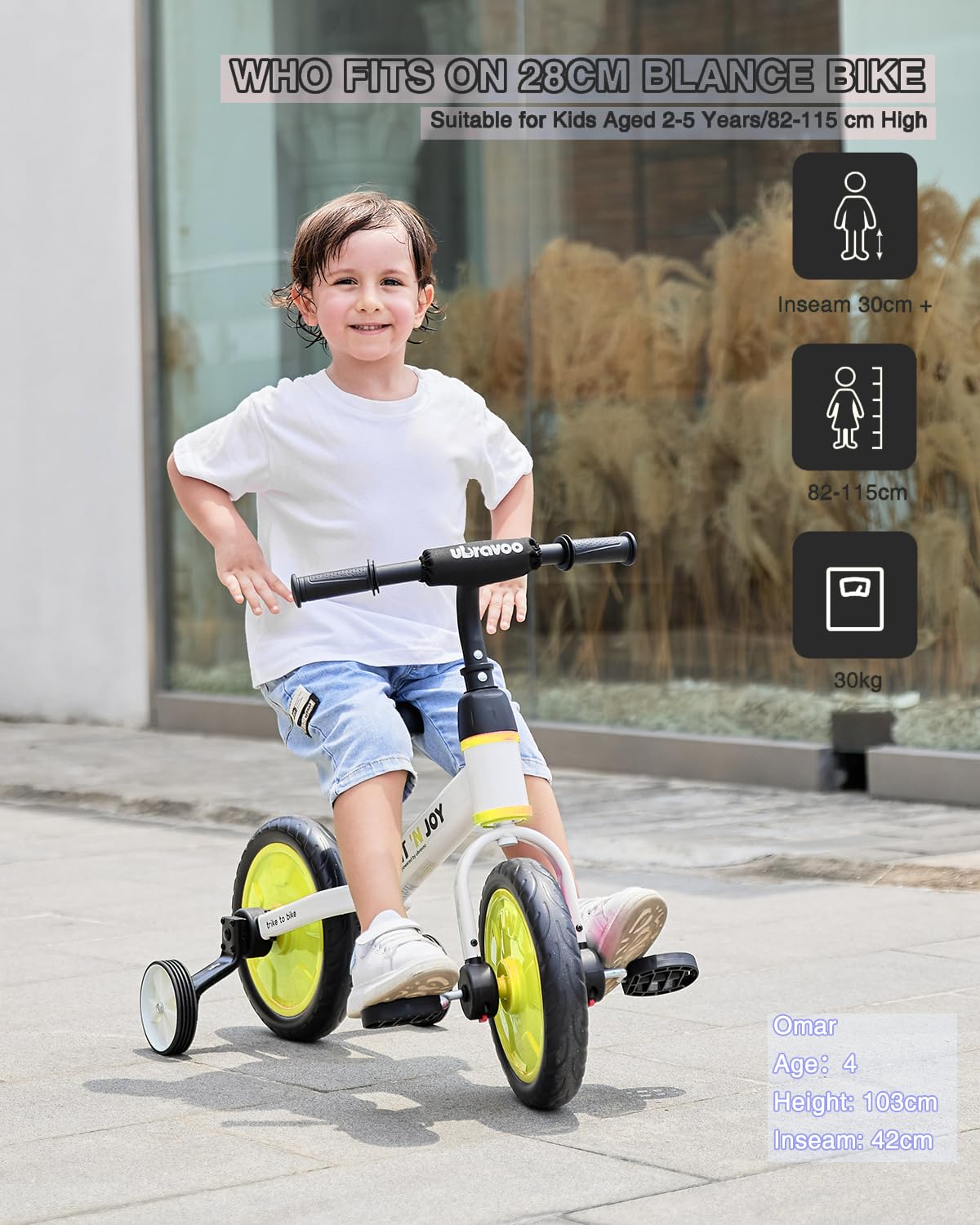 UBRAVOO Fit 'n Joy Beginner Toddler Training Bicycle, 4-in-1 Kids Balance Bike with Pedals & Training Wheels Options, Trike to Bike Riding Toys for Boys Girls 2-5
