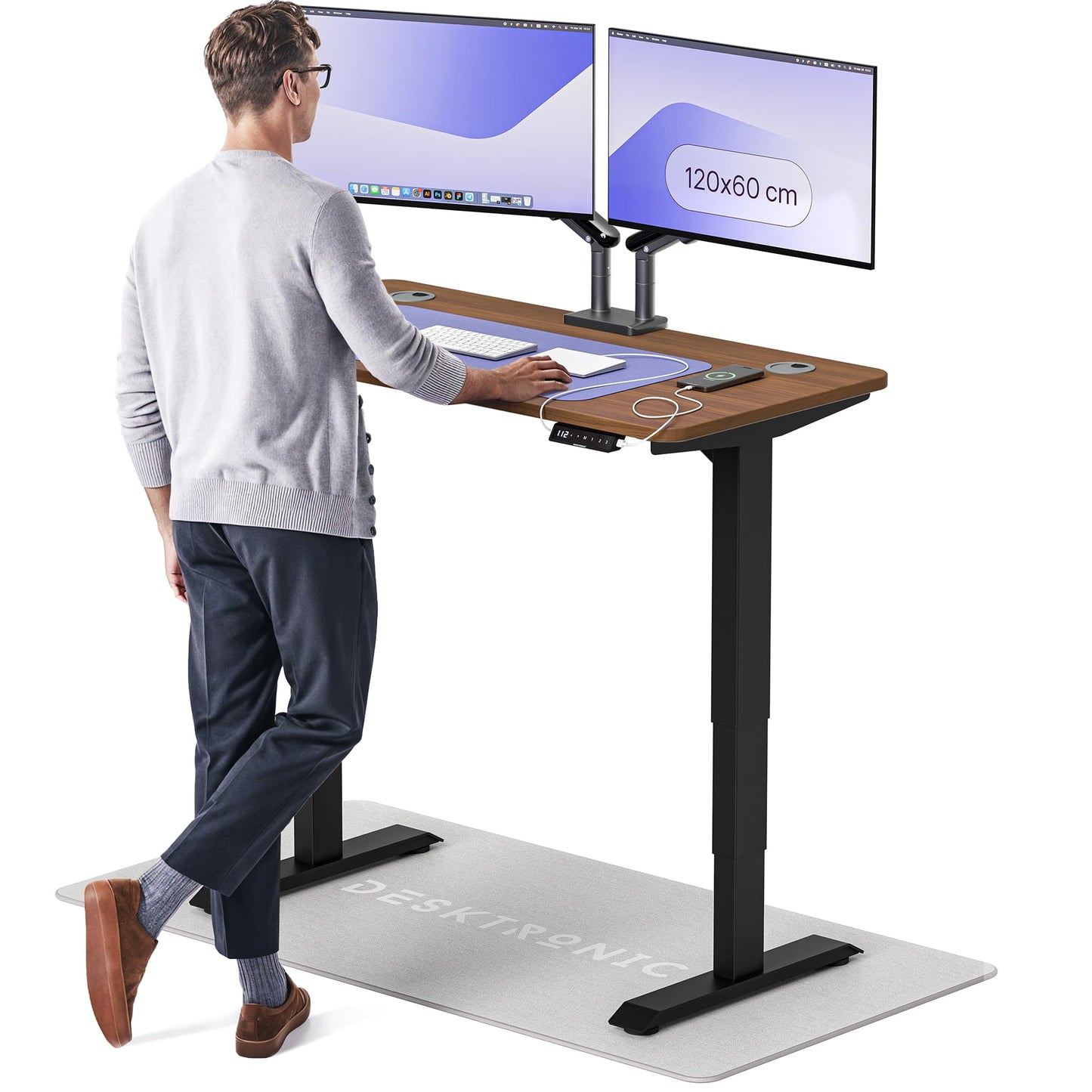 Height-Adjustable Desk 180 x 80cm - Standing Desk - Integrated USB/USB-C - 3 Memory Presets - Dual Motor Electric Touchscreen Stand Up Table - Great Gift for Smart Home Solutions
