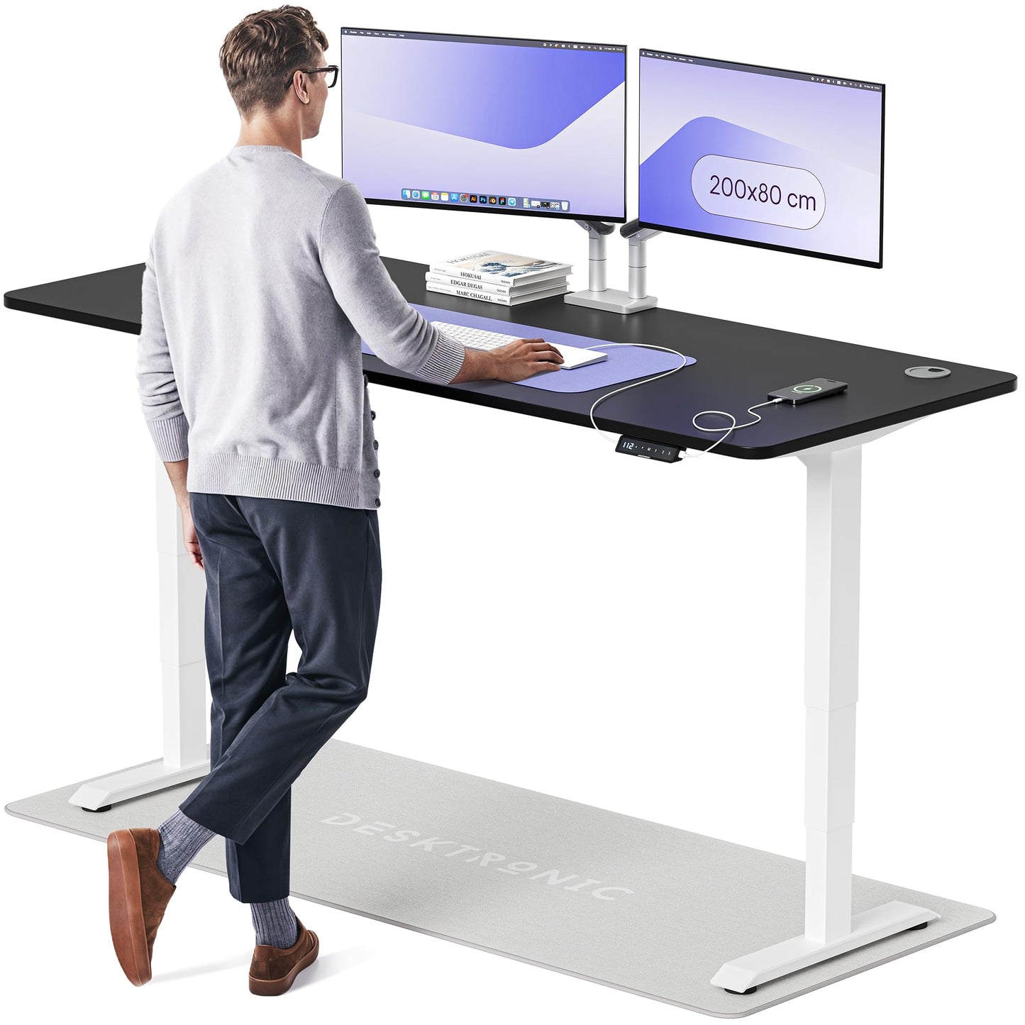 Height-Adjustable Desk 180 x 80cm - Standing Desk - Integrated USB/USB-C - 3 Memory Presets - Dual Motor Electric Touchscreen Stand Up Table - Great Gift for Smart Home Solutions