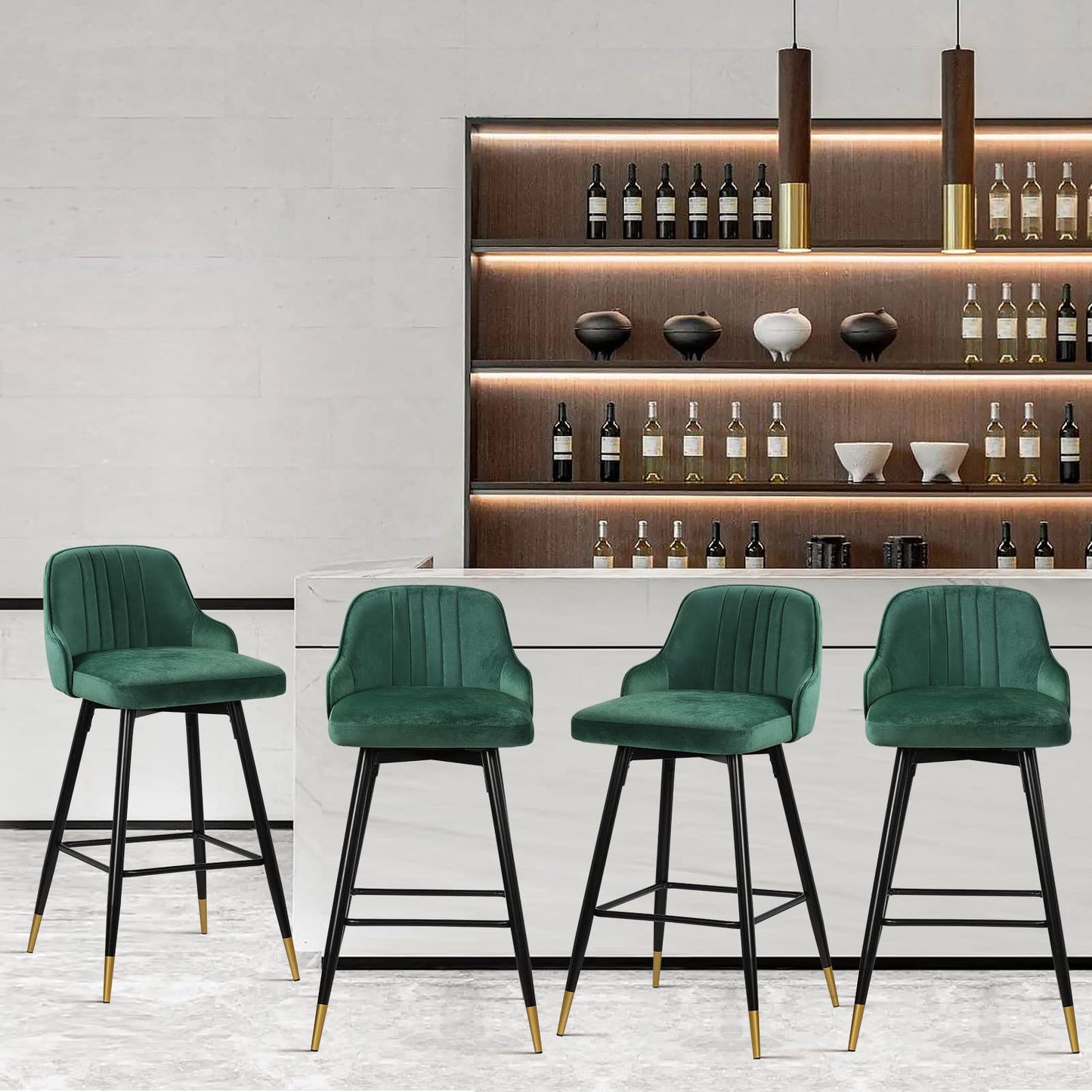 Bekrvio Upgraded Velvet Bar Stools Set of 2 – 360° Swivel Bar Chairs with Back & Footrest, Modern Kitchen Island Breakfast Stools, Support 150kg – New Version, Black