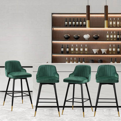 Bekrvio Upgraded Velvet Bar Stools Set of 2 – 360° Swivel Bar Chairs with Back & Footrest, Modern Kitchen Island Breakfast Stools, Support 150kg – New Version, Black