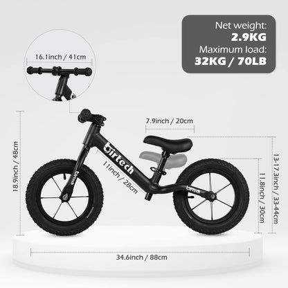 Hello-5ive 12" Balance Bike for 2, 3, 4, 5 Year Old Boys and Girls, Lightweight Nylon Frame Toddler Training Bike No Pedal Bikes for Kids with Adjustable Seat and Air Tires