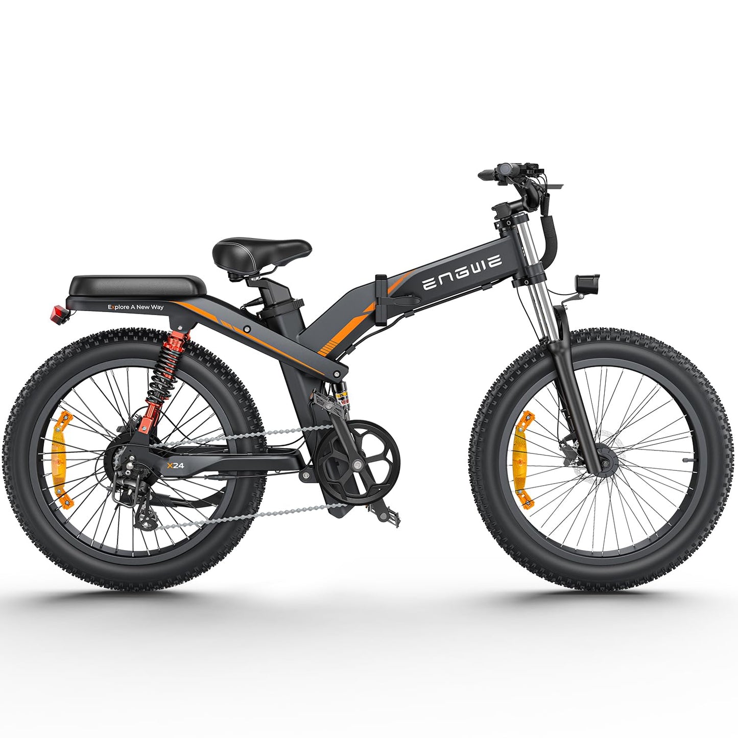 ENGWE X24 Electric Bike Folding E-Bike with 24" x 4.0 Fat Tire Dual Removable Battery 48V19.2AH Lange 100 km, 3 Triple Suspension 8 Speed All Terrain Ebike