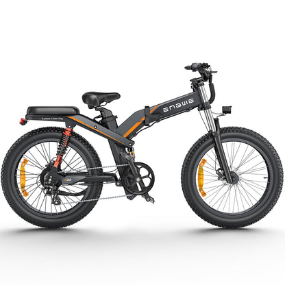 ENGWE X24 Electric Bike Folding E-Bike with 24" x 4.0 Fat Tire Dual Removable Battery 48V19.2AH Lange 100 km, 3 Triple Suspension 8 Speed All Terrain Ebike