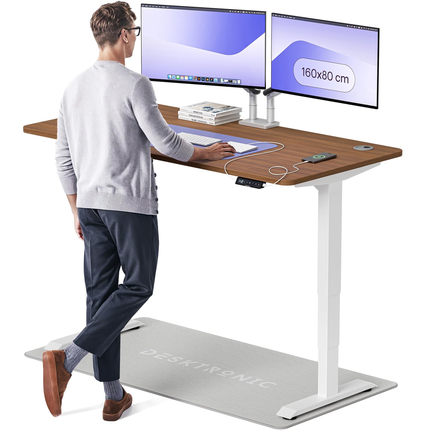 Height-Adjustable Desk 180 x 80cm - Standing Desk - Integrated USB/USB-C - 3 Memory Presets - Dual Motor Electric Touchscreen Stand Up Table - Great Gift for Smart Home Solutions