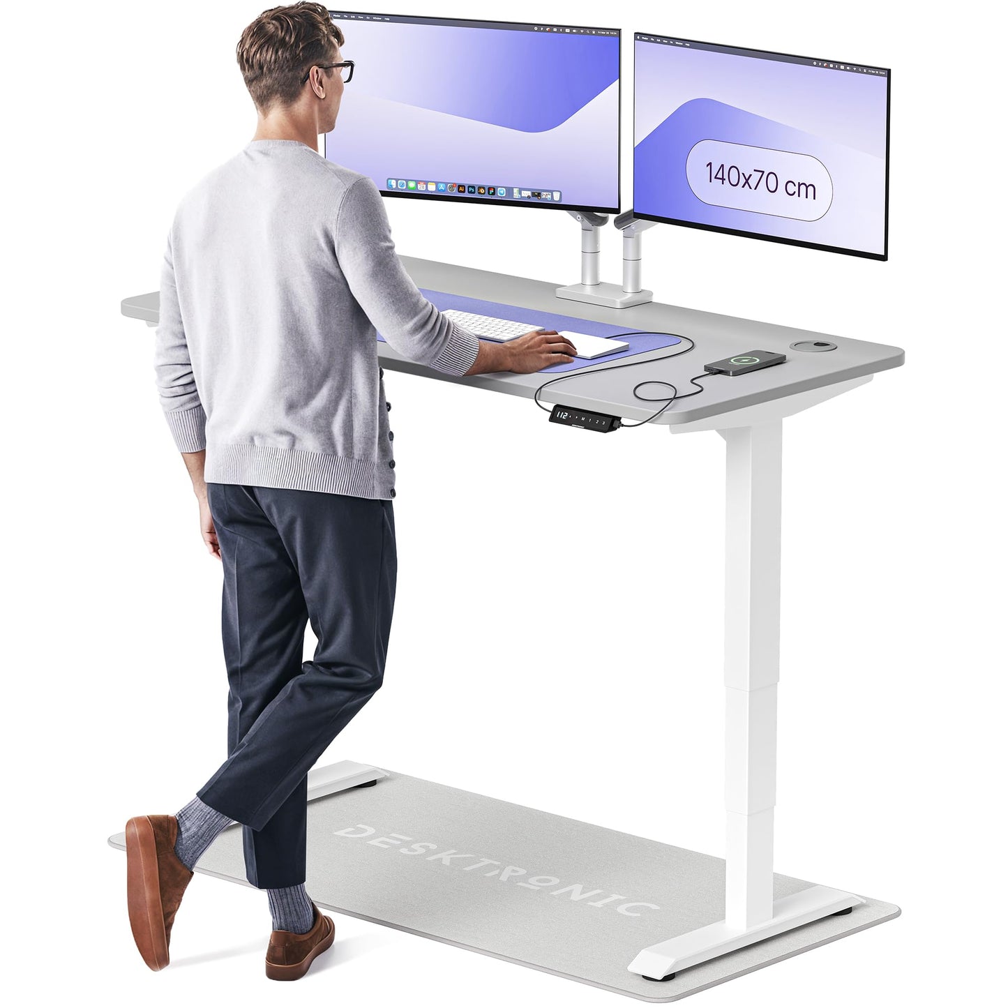 Height-Adjustable Desk 180 x 80cm - Standing Desk - Integrated USB/USB-C - 3 Memory Presets - Dual Motor Electric Touchscreen Stand Up Table - Great Gift for Smart Home Solutions