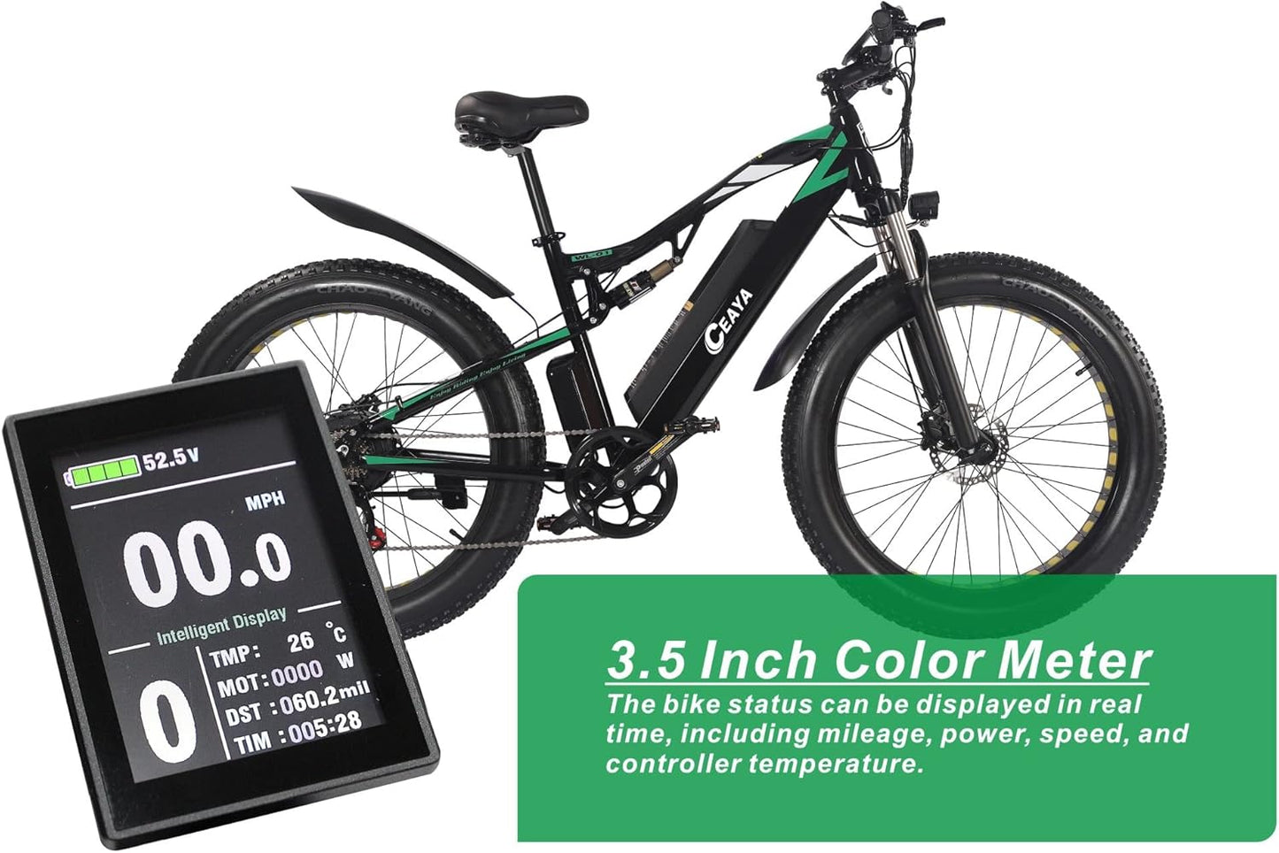 CEAYA Electric Bike, Electric Bikes For Adults 26 * 4.0 Fat Tire Electric Bikes 7 Speed E Bikes For Men