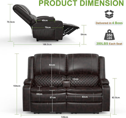 2 Seat Recliner Sofa, Reclining Loveseat with USB Charge Ports, 3 Cup Holders, 2 Side storage Pockets Recliner Love Seat Couches for Living Room, RV