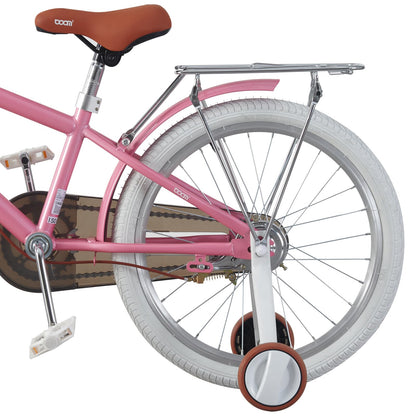 BSTSEL Kids Bike 16" 18" 20" 22" Pink Girls Children Bicycle with Basket, Silent Stabilizers Training Wheels and Double Brakes Ages 5-14 Years Old Children Bike 16-22 inch Bike Gift
