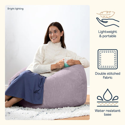 icon Kingston Cord Bean Bag, Beige, Large Adult Bean Bag Chair with Filling Included, Comfy Chair, Living Room Furniture, Bedroom Furniture